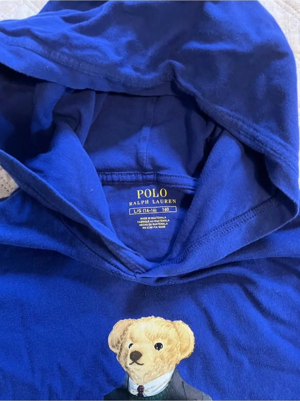 Ralph Lauren Royal Blue Polo Bear Hooded Tee with Yellow Trousers Graphic